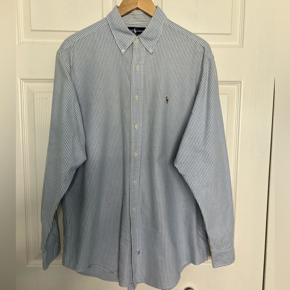 Polo Ralph Lauren Blue/White 100% Cotton Oxford Button Down Shirt-Size 17-35